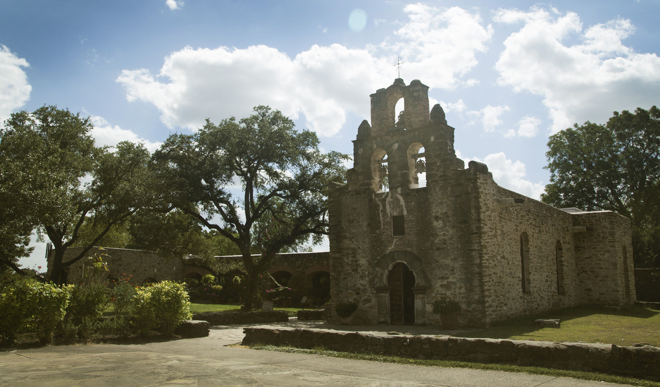Espada Mission church and garden grounds