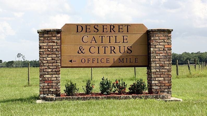 A sign for the Deseret Citrus and Cattle Ranches in Florida